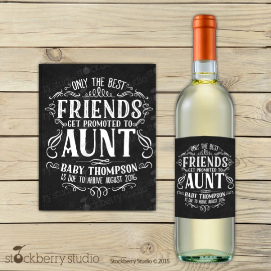 The Best Friends Get Promoted to Aunt Pregnancy Announcement Printable Wine Label Gift