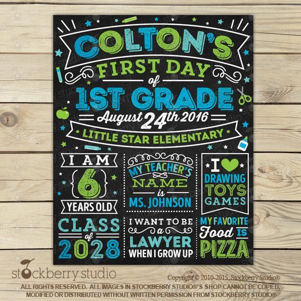 Boy First Day of School Chalkboard 1st Day of School Sign