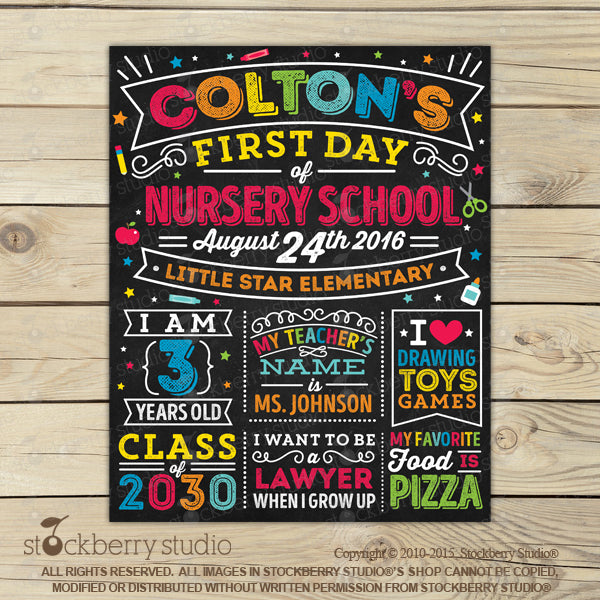Back to School Sign First Day of School Sign Printable Custom - Stockberry Studio