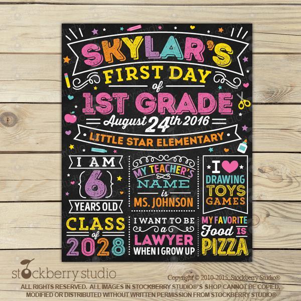 Boy First Day of School Chalkboard - 1st Day of School Sign - Stockberry Studio