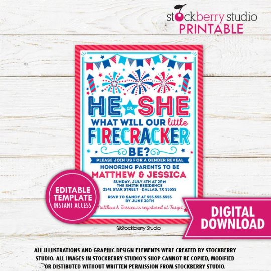 4th of July Gender Reveal Invitation