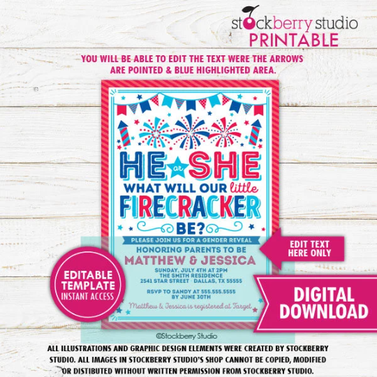 4th of July Gender Reveal Invitation