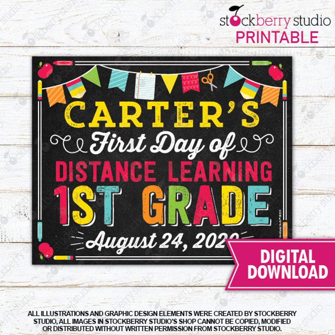 First Day of Virtual School Printable Sign E-learning