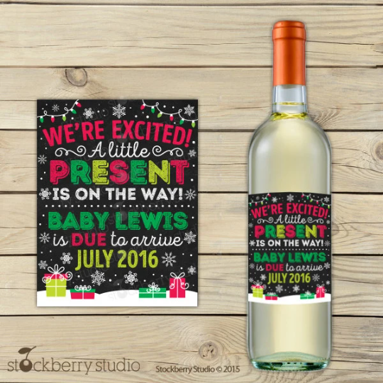 Christmas Pregnancy Announcement Wine Label