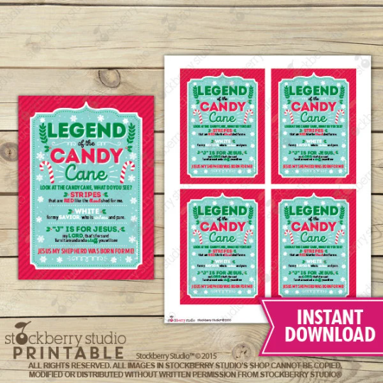 Christmas Printable Legend of the Candy Cane Tag - Instant Download