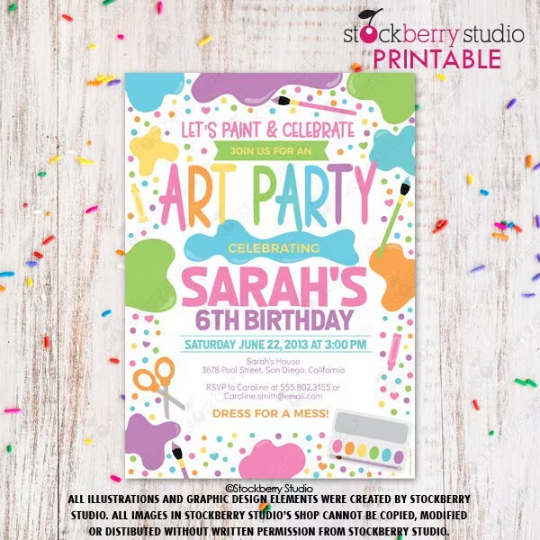 Art Party Birthday Invitation