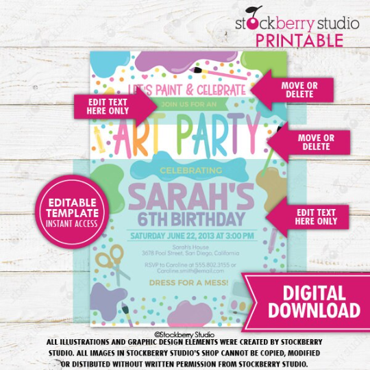 Art Party Birthday Invitation