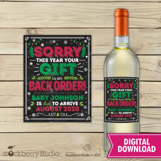 Christmas Wine Label Pregnancy Announcement Gift