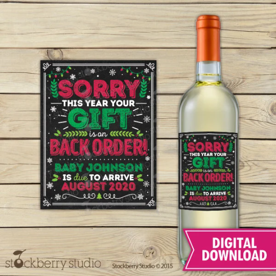 Christmas Pregnancy Announcement Wine Label