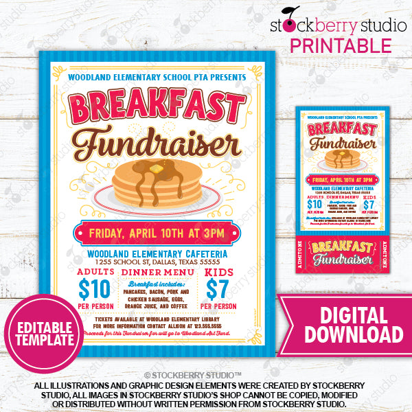Pancake Breakfast Fundraiser Flyer Ticket