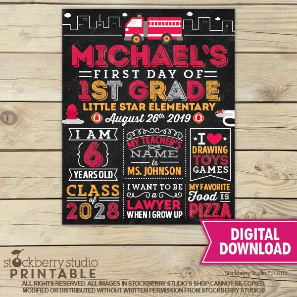 Construction First Day of School Sign Boy 1st Day of School Sign - Stockberry Studio