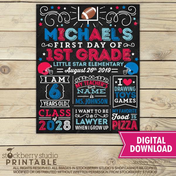Baseball First Day of School Sign Boy 1st Day of School Sign Printable - Stockberry Studio