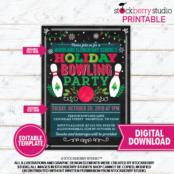 Holiday Bowling Party Invitation