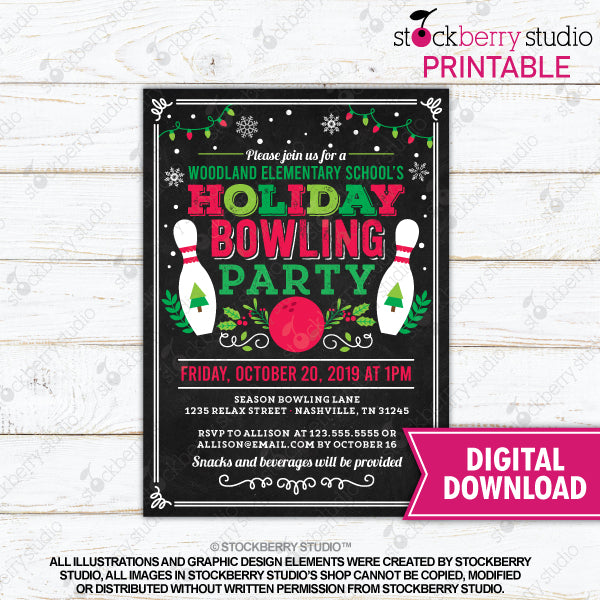 holiday-bowling-party-invitation-stockberry-studio for Bowling Party Invites Printable Free Holiday Bowling Party Invitation – Stockberry Studio for Bowling Party Invites Printable Free