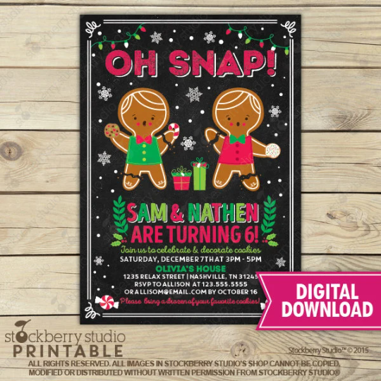 Kids Christmas Birthday Printable Invitation