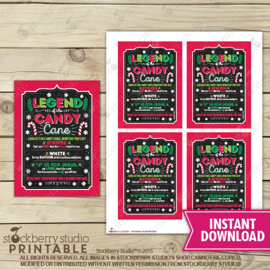 Legend of the Candy Cane Printable Gift Tag - Instant Download