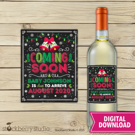 Jingle Bells Pregnancy Announcement Wine Label
