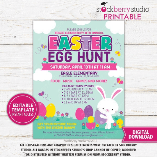 Easter Egg Hunt Flyer Printable Easter Party Invitation - Stockberry Studio