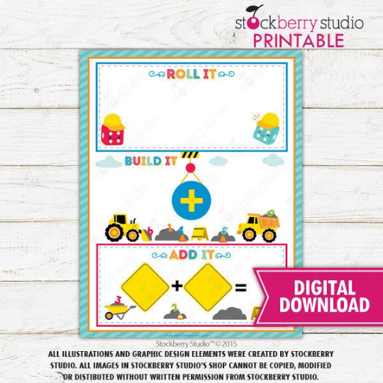 Addition Math Dice Game - Homeschool - Preschool - Kindergarten - Stockberry Studio