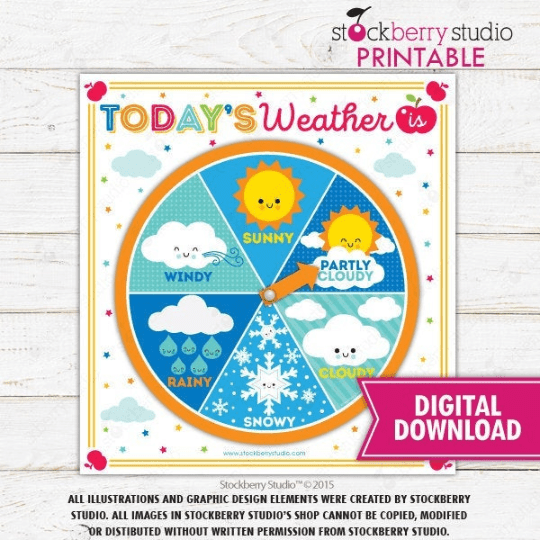 Learning Weather Wheel Game - Homeschool - Preschool - Kindergarten Activity - Stockberry Studio