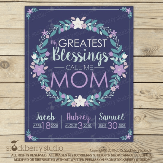 Mother's Day Gift Grandma Gift Printable - My Greatest Blessings Call Me Mom Wall Art - Stockberry Studio