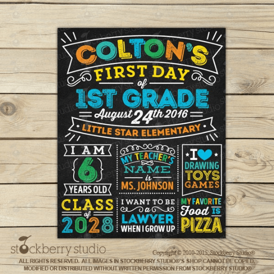 Firetruck First Day of School Sign - Boy 1st Day of School Sign - Stockberry Studio