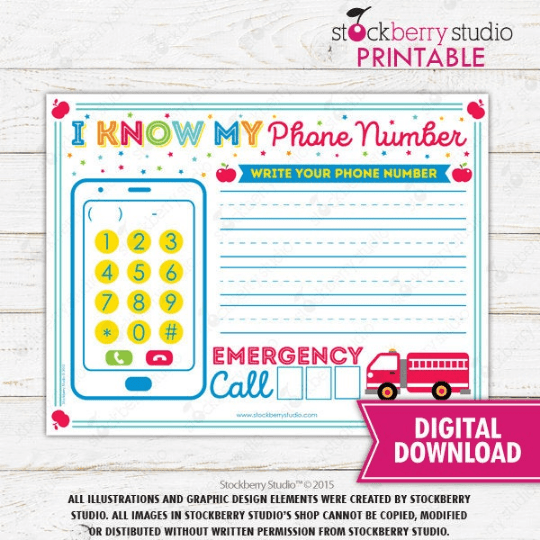 Kids Phone Number Tracing, Practice Worksheet - Homeschool - Preschool - Kindergarten - Stockberry Studio