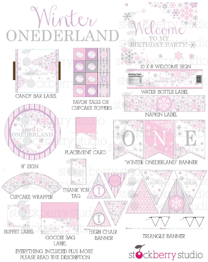 Winter Onederland Birthday Decorations Printable Party Kit - Stockberry Studio