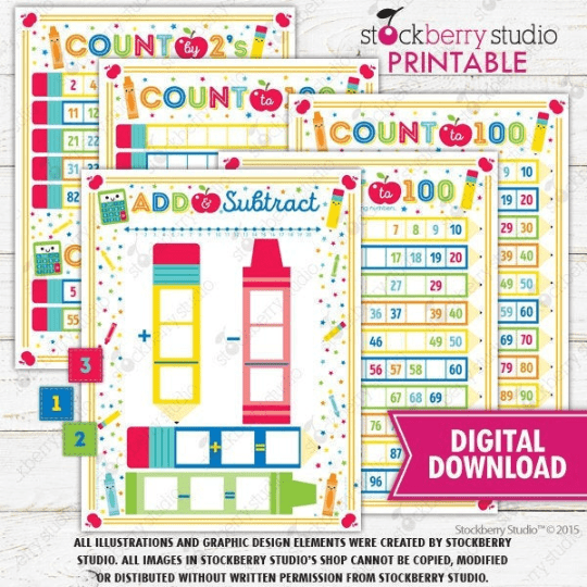 Addition Subtraction Hundreds Math Chart - Homeschool - 1st Grade - Kindergarten Activity - Stockberry Studio