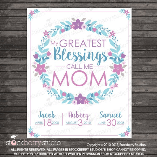 Mother's Day Gift Grandma Gift Printable - My Greatest Blessings Call Me Mom Wall Art - Stockberry Studio
