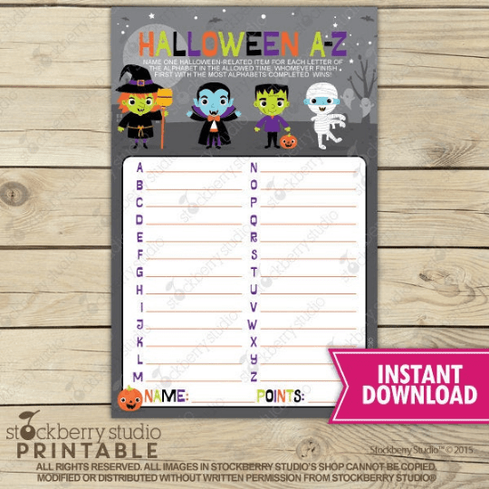 Halloween A-Z Party Game - Printable - Stockberry Studio