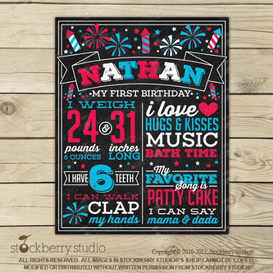 4th of July 1st Birthday Printable Chalkboard Sign - Stockberry Studio