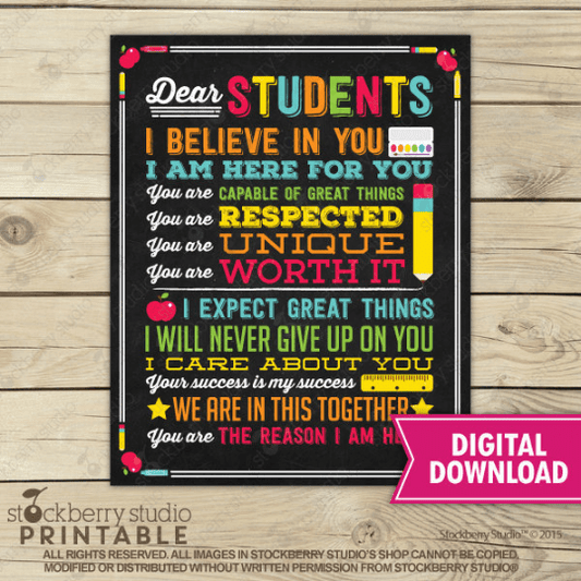 Dear Students - School Counselor Sign - Stockberry Studio