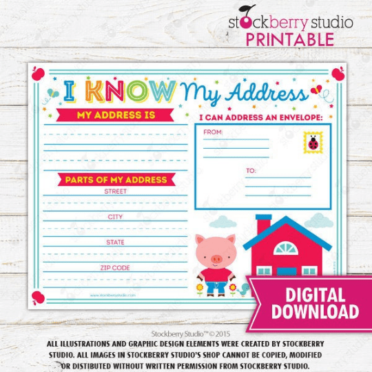 Address Kids Activity - Homeschool - Preschool - Kindergarten - Stockberry Studio