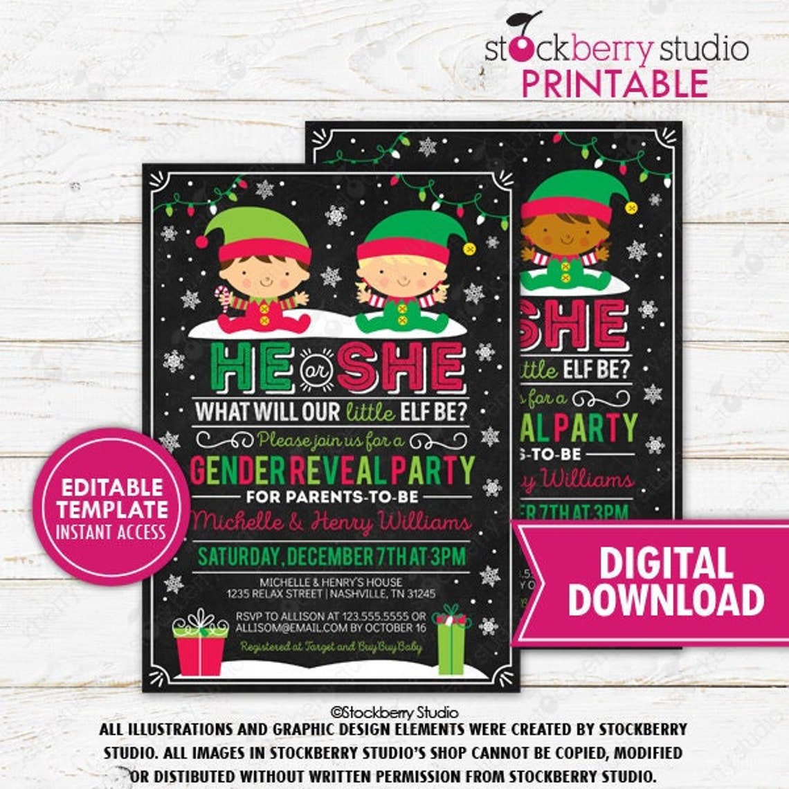 Christmas Gender Reveal Party Invitation