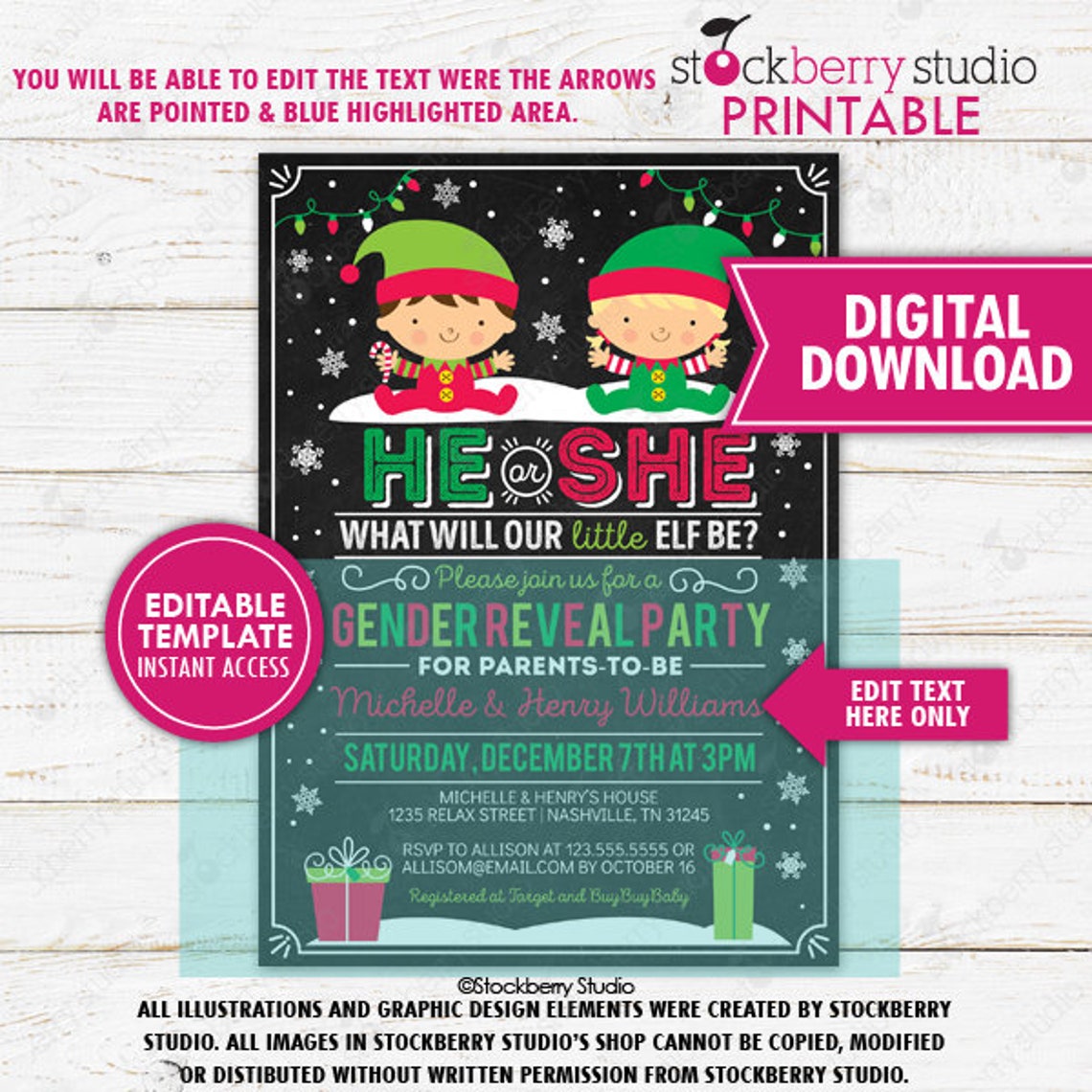 Christmas Gender Reveal Party Invitation