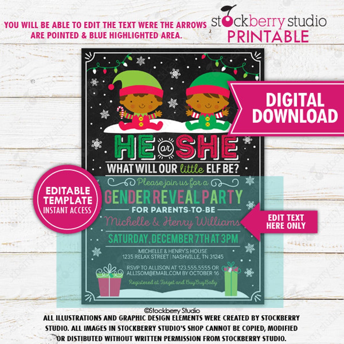 Christmas Gender Reveal Party Invitation