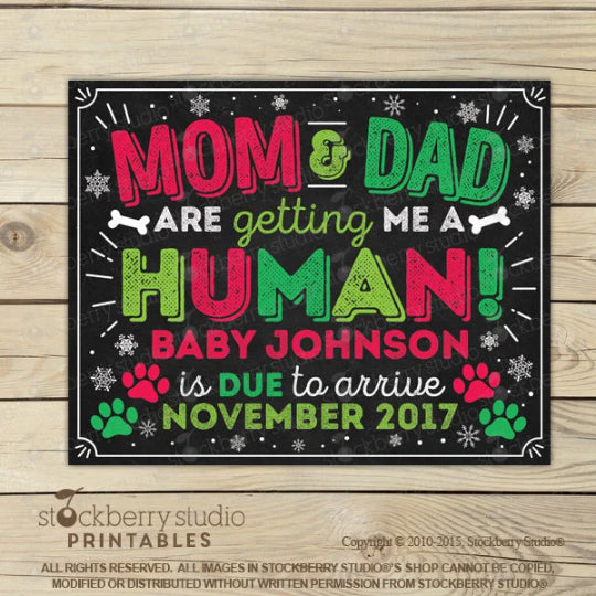 Christmas Dog Pregnancy Announcement Chalkboard Sign