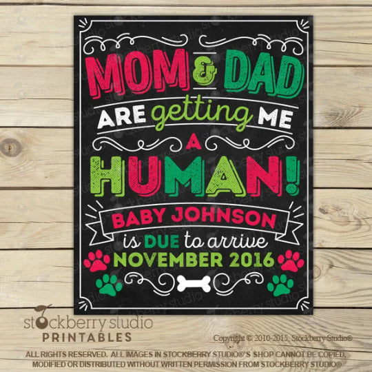 Christmas Dog Pregnancy Announcement Chalkboard Sign
