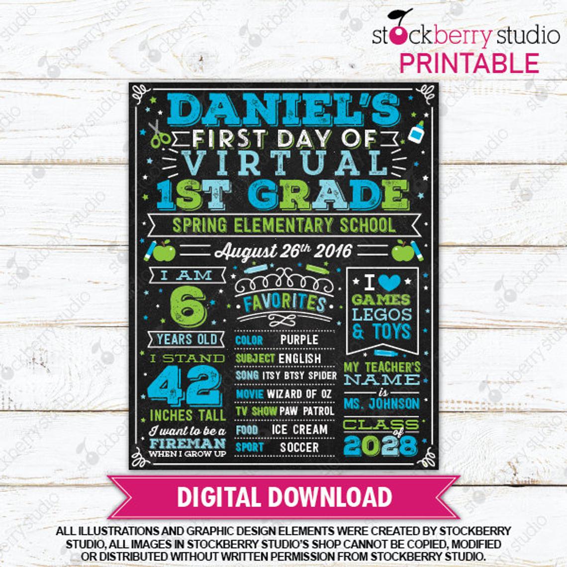 First Day of Virtual School Personalized Sign