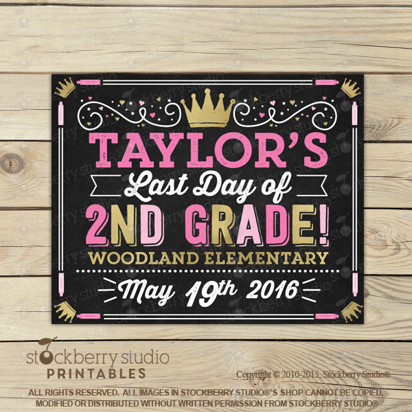 Girl First Day of Preschool Chalkboard Sign Printable - Stockberry Studio