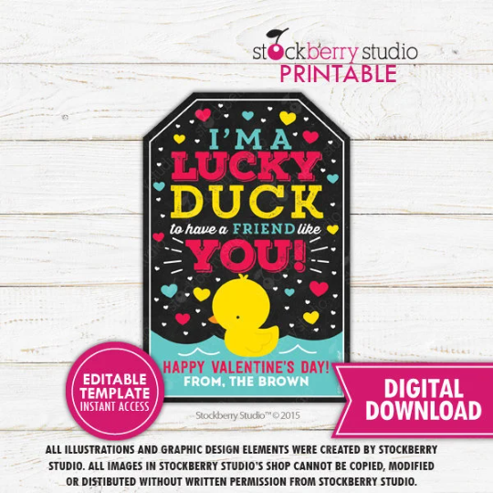 Rubber Duck Valentine's Day Gift Tag
