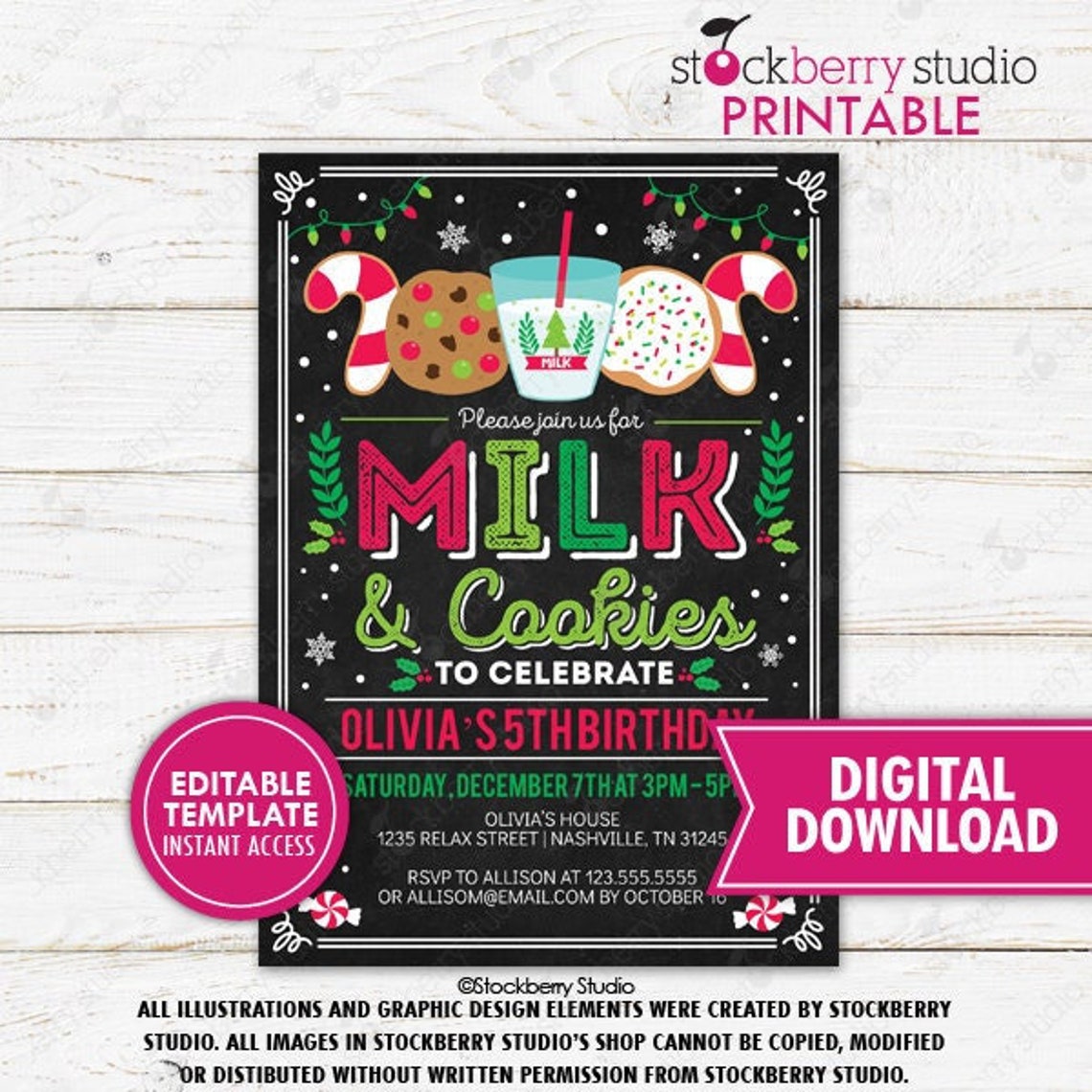 Milk and Cookies Birthday Invitation