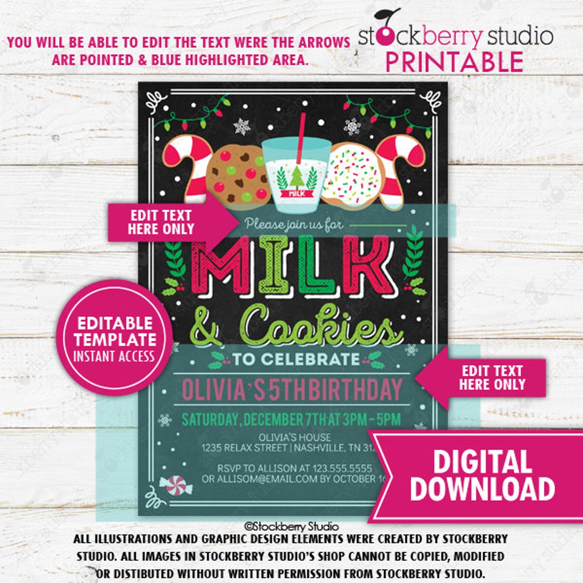 Milk and Cookies Birthday Invitation