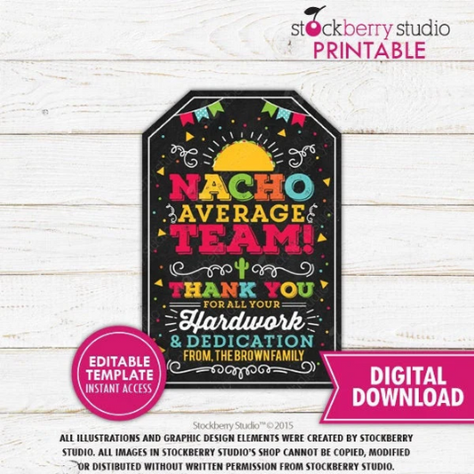 Nacho Average Team Thank You Tags
