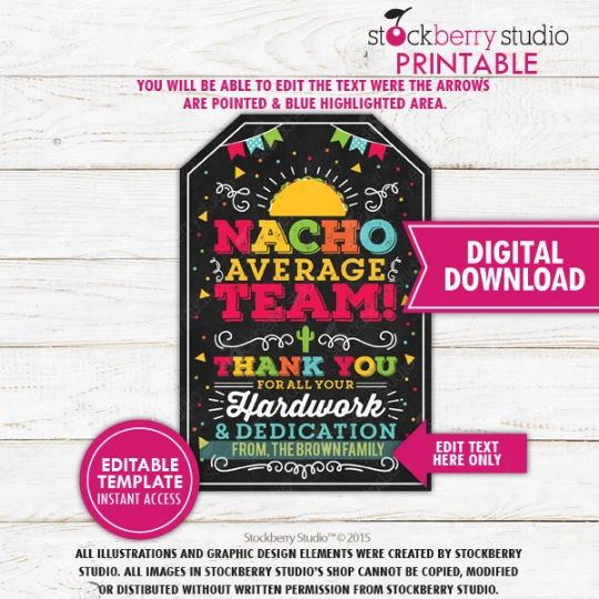 Nacho Average Team Thank You Tags