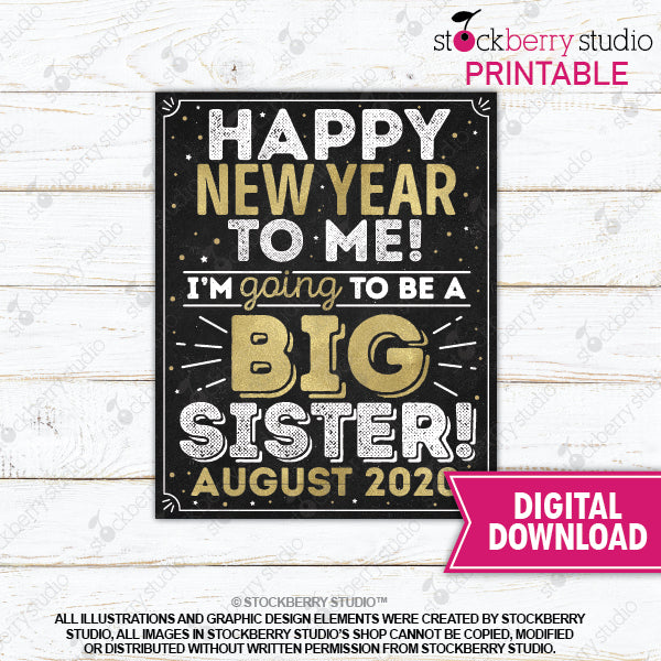 New Year's Big Sister Pregnancy Announcement Sign