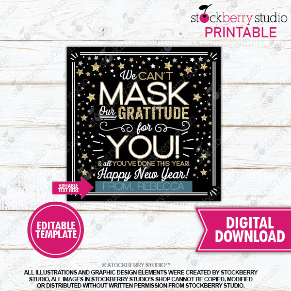 New Years Face Mask Gift Tag