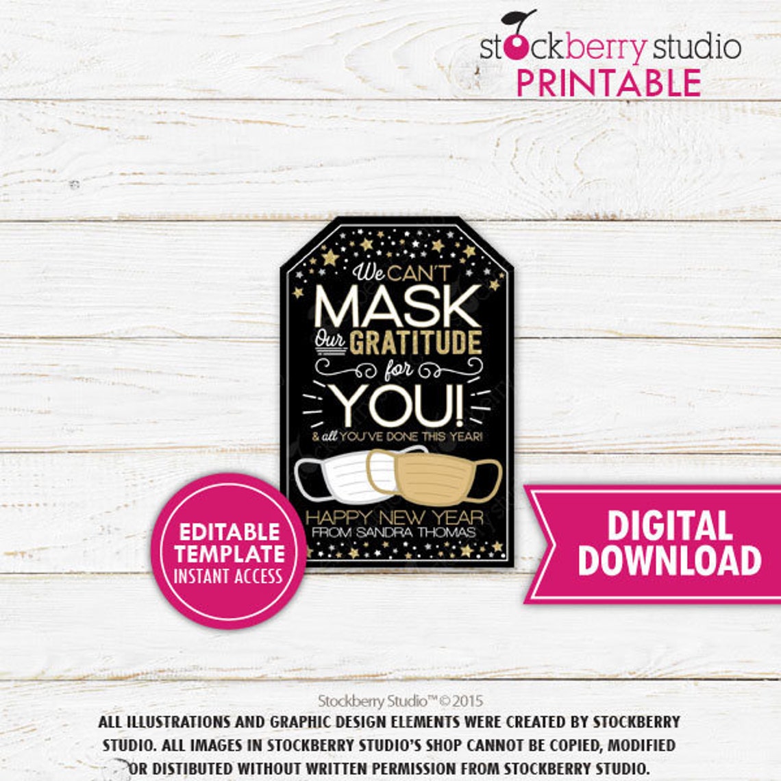 New Years Face Mask Gift Tag