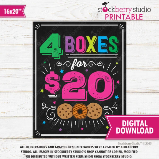 Cookie Booth 4 for 20 Price Sign